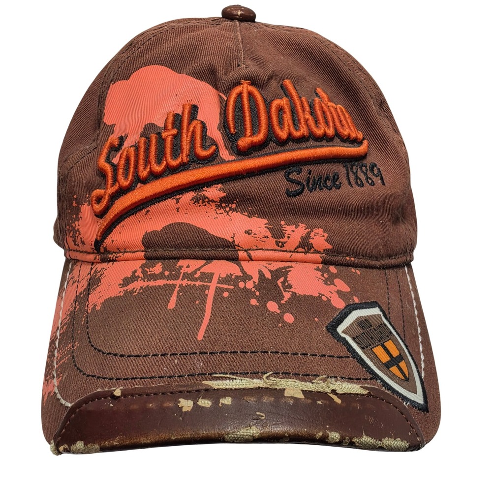 South Dakota G54 Design Apparel Distressed Brown Orange Souvenir Baseball Cap
